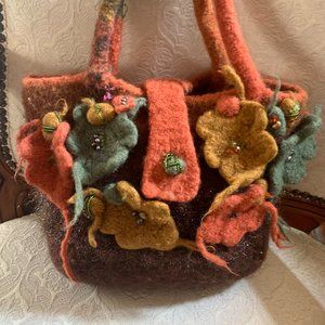 Hand crafted knitted/felted autumn handbag